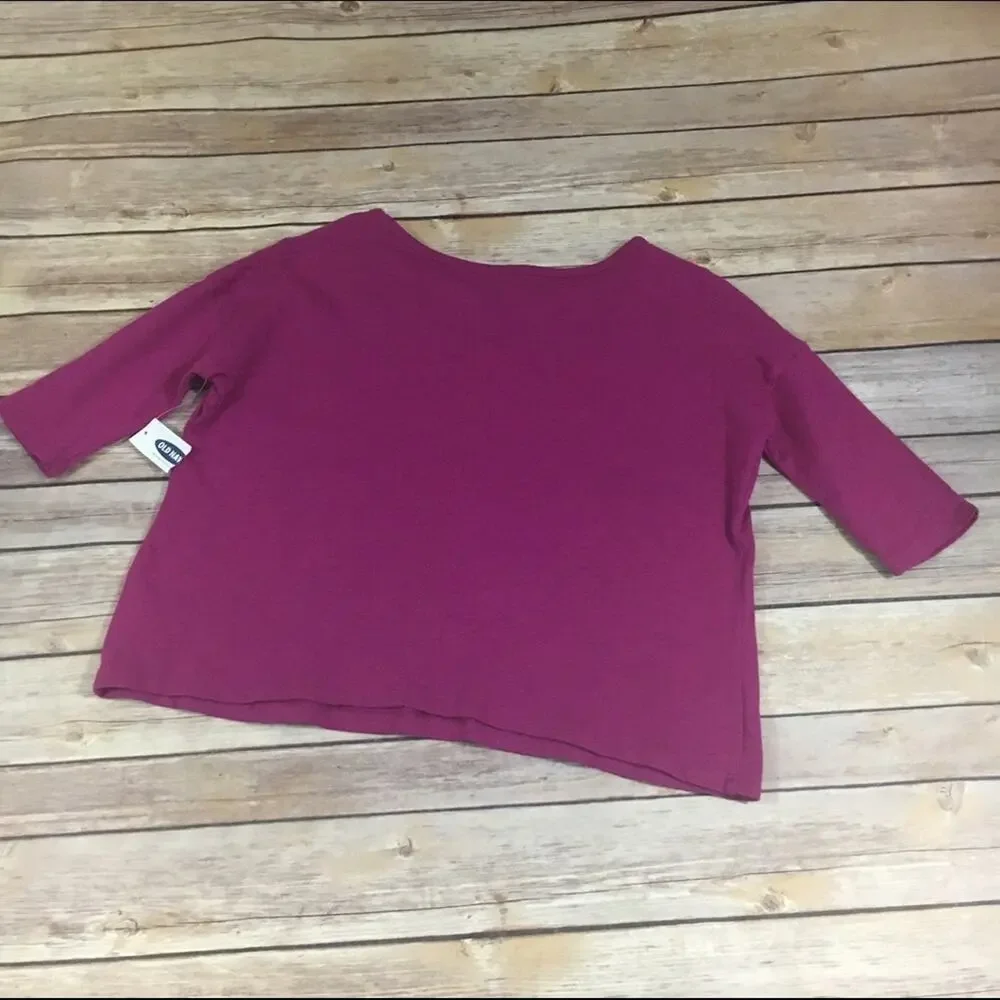 Old Navy Girls Top Size XS 5‎ Drop Shoulder Fuchsia Hashtag Selfie NEW